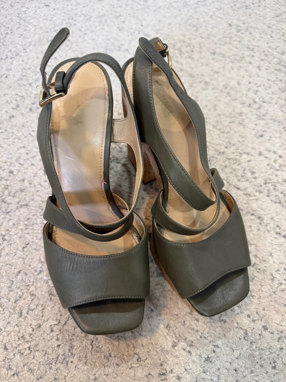 Michael kors Women’s Olive Green Leather Slingback Heeled Sandals